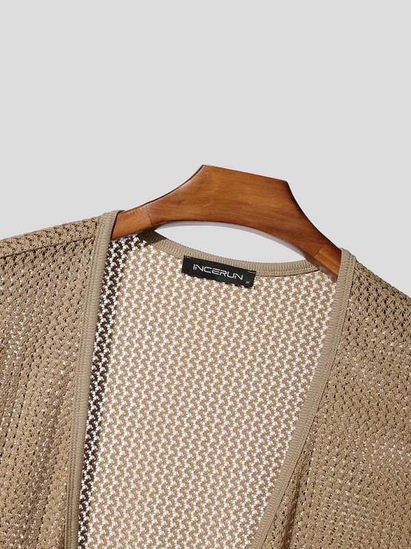 Men's Solid Color Textured Crochet Mesh Waistcoat SKUL55432