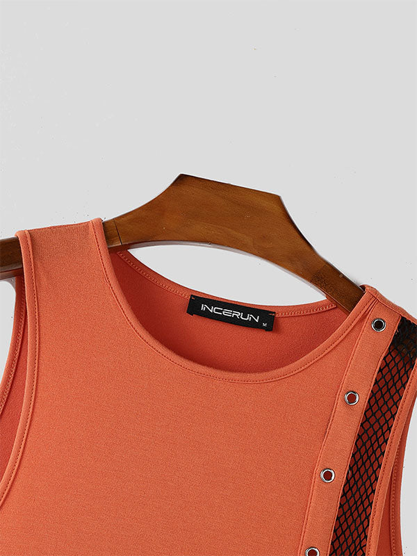 Mens Sheer Mesh Patchwork Drawstring Casual Tank SKUL16680