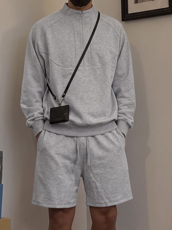 Men's Clean-Fit Minimalist City Walk Half-Zip Stand Collar Two Pieces Outfit SKUL84616