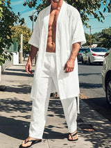 Men's Bohemian Relaxed Vibe Open-Front Mid-Length Two Pieces Outfit SKUL71418