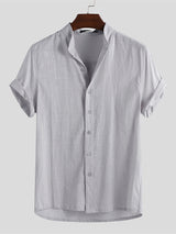 Mens Solid Stand Collar Cotton Casual Shirt SKUB27945