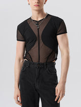 Mens Mesh Patchwork See Through Cutout Bodysuit SKUK03502