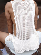 Mens Fishing Net Hollow Slit Hem Tank Top SKUK02705