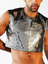 Mens Bright Silver Back Mesh Crop Top SKUI98342