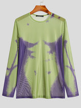 Mens Print See Through Mesh Long Sleeve T-shirt SKUJ51545