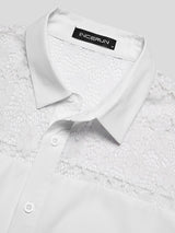 Mens Lace Patchwork Short-sleeved Shirts SKUH53320