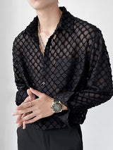 Mens Knitted Jacquard Hollow Long Sleeve Shirts SKUI90754