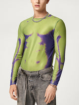 Mens Print See Through Mesh Long Sleeve T-shirt SKUJ51545