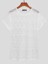 Mens Lace Crew Neck Short Sleeve T-Shirts SKUH61281