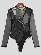 Mens Irregular Mesh Long-sleeved Triangle Bodysuit SKUI69689