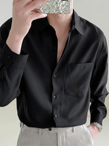 Mens Solid Long Sleeve Shirt with Pocket SKUJ36463