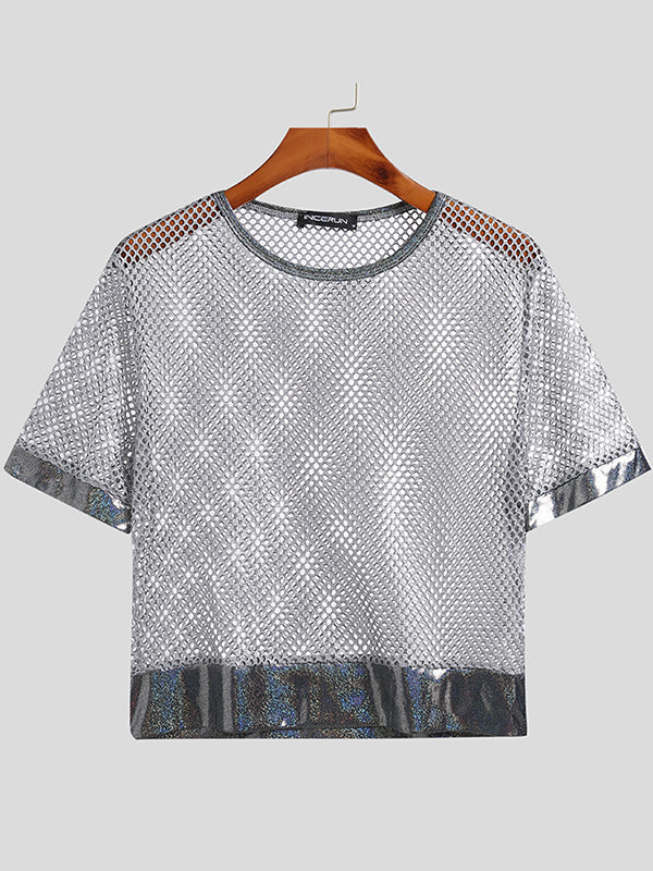 Mens Round Neck Mesh Short Sleeve T-Shirts SKUI30745