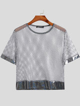 Mens Round Neck Mesh Short Sleeve T-Shirts SKUI30745