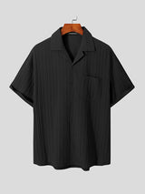 Mens Textured Stripe Camp Collar Pocket Shirt SKUJ42120