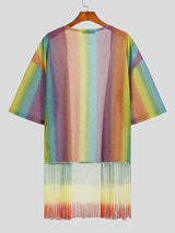 Mens Glitter Rainbow Stripe Printed Fringe Cardigan SKUJ33113