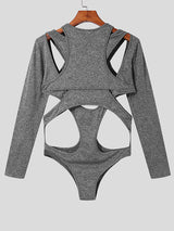 Mens Cutout Patchwork Long Sleeve Triangle Bodysuit SKUI95215