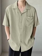 Mens Textured Stripe Camp Collar Pocket Shirt SKUJ42120