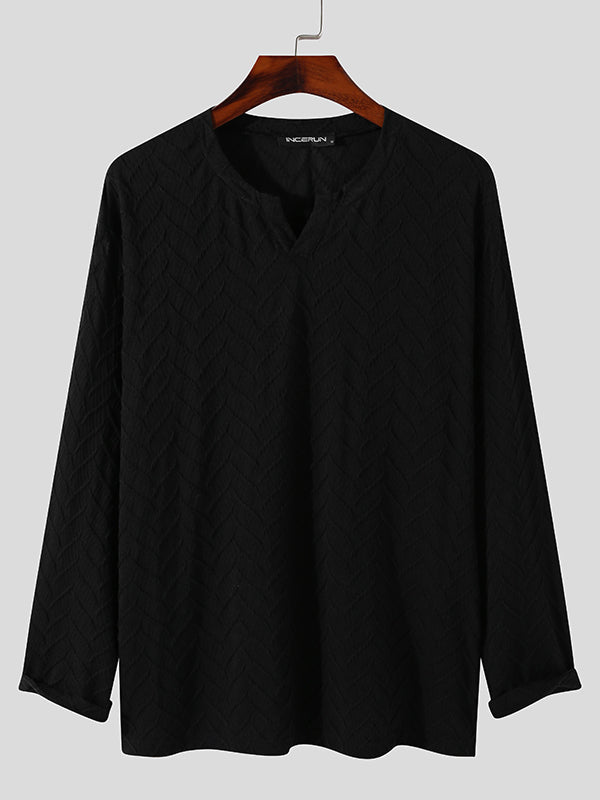 Mens V-neck Mercerized Cotton Long-sleeved Shirts SKUI34308