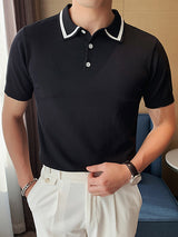 Mens Contrast Collar Knit Casual Golf Shirt SKUK02859