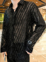 Mens Striped Fringe See-through Shirt SKUI99247