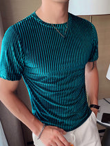 Mens Velvet Striped Round Neck Casual T-shirts SKUI87788