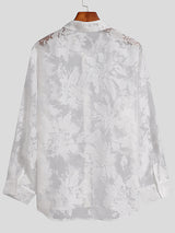 Mens Sheer Mesh See-Through Floral Flocking Shirt SKUJ36328