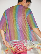 Mens Glitter Rainbow Stripe Printed Fringe Cardigan SKUJ33113