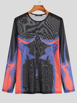 Mens Print See Through Mesh Long Sleeve T-shirt SKUJ51545