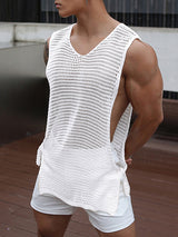 Mens Fishing Net Hollow Slit Hem Tank Top SKUK02705