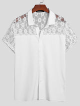 Mens Lace Patchwork Short-sleeved Shirts SKUH53320