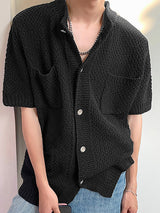 Mens Crochet Knit Pocket Short Sleeve Shirt SKUJ50487