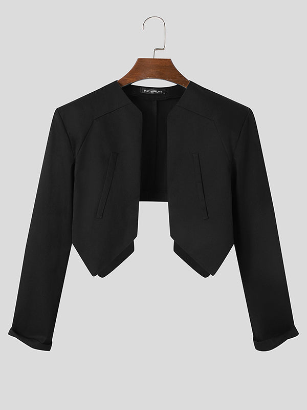 Mens Japan Solid Long Sleeve Crop Blazer SKUJ89314