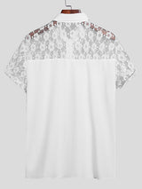 Mens Lace Patchwork Short-sleeved Shirts SKUH53320