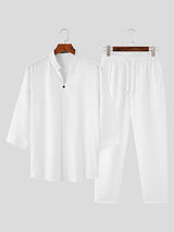 Mens Solid Cotton&Linen Two Pieces Outfits SKUJ91672