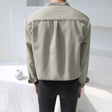 Mens Stand-up Collar Silky Solid Color Shirts SKUF28569