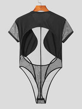 Mens Mesh Patchwork See Through Cutout Bodysuit SKUK03502