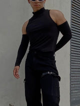 Mens Off Shoulder Cutout Long-sleeved T-shirt SKUI85644