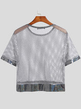 Mens Round Neck Mesh Short Sleeve T-Shirts SKUI30745