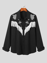 Mens Tassels Embroidered Fringe Long Sleeve Shirt SKUJ28921