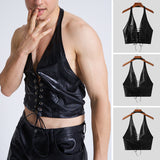 Mens Halter PU Leather Cross Straps Vest SKUI94985