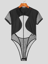 Mens Mesh Patchwork See Through Cutout Bodysuit SKUK03502