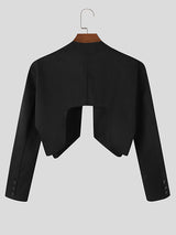 Mens Japan Solid Long Sleeve Crop Blazer SKUJ89314