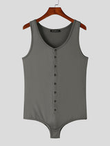 Mens Solid Button Front Sleeveless Bodysuit SKUJ94193