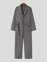 Mens Solid Lapel Belted Blazer Jumpsuit SKUJ96836