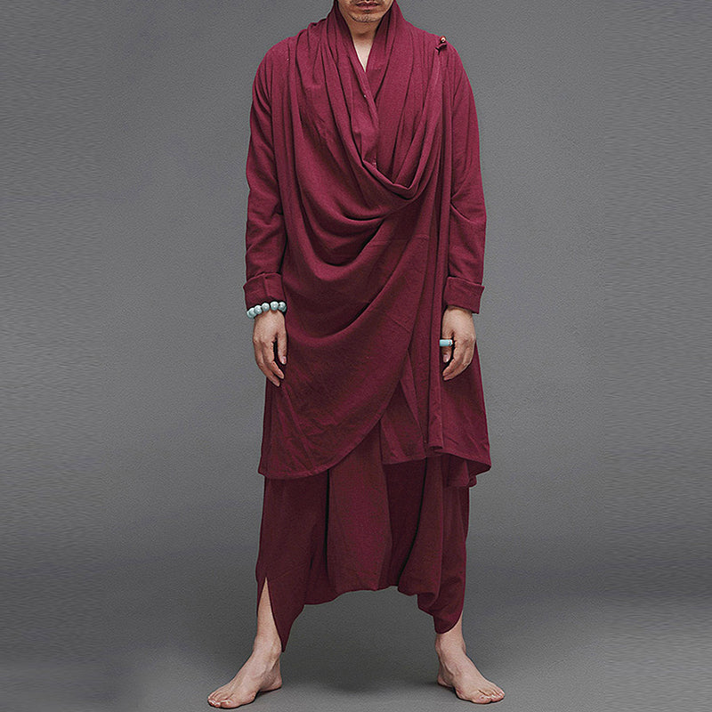 Mens Retro Loose Cotton Linen Yoga Suits SKUF42974