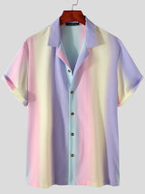 Men's Rainbow Striped Print Short-sleeved Shirts SKUH08233