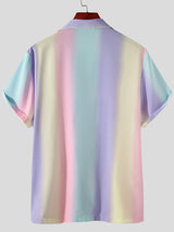 Men's Rainbow Striped Print Short-sleeved Shirts SKUH08233