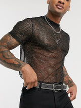 Mens Striped Mesh See Through T-Shirts SKUE87900