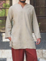 Mens V-Neck Linen Long Sleeve T-Shirts SKUF72896