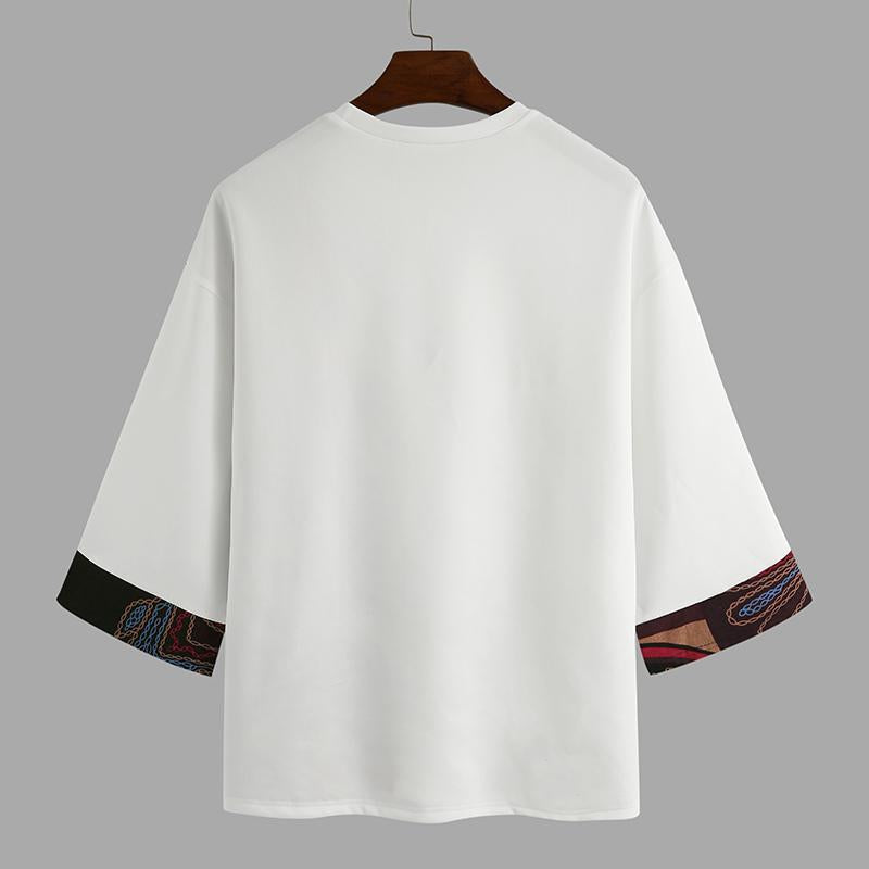 Mens Ethnic Print Patchwork Casual Short Sleeve T-Shirts SKUE66805